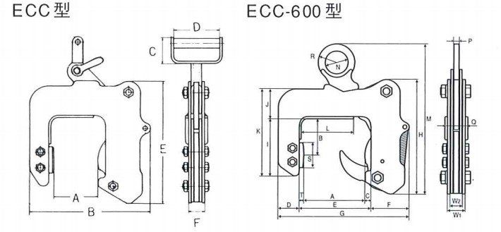 ECC型混凝土制品夾鉗結構尺寸圖 ECC型混凝土制品夾鉗結構尺寸圖