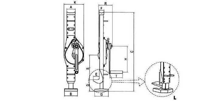 低位手搖千斤頂結構尺寸圖片 低位手搖千斤頂結構尺寸圖片