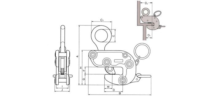 HA-110型三木橫吊鋼板鉗結(jié)構(gòu)尺寸圖 HA-110型三木橫吊鋼板鉗結(jié)構(gòu)尺寸圖