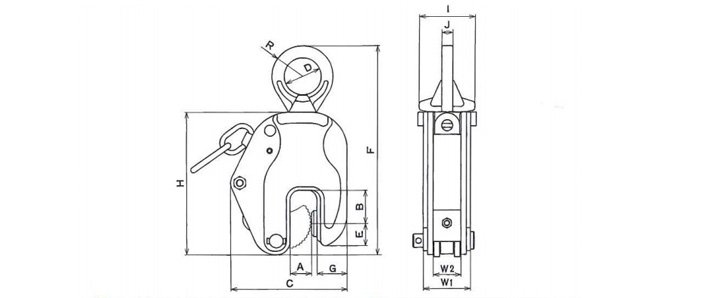 鷹牌ET型豎吊鋼板起重鉗結(jié)構(gòu)尺寸圖片 鷹牌ET型豎吊鋼板起重鉗結(jié)構(gòu)尺寸圖片