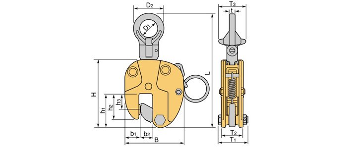 世霸SVC-E型豎吊鋼板吊鉗結構尺寸圖片 世霸SVC-E型豎吊鋼板吊鉗結構尺寸圖片
