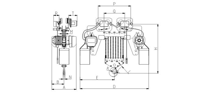 20噸低凈空環(huán)鏈電動葫蘆尺寸圖 20噸低凈空環(huán)鏈電動葫蘆尺寸圖
