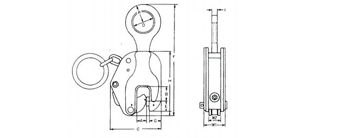EK型鷹牌垂直吊鋼板鉗結構尺寸圖片