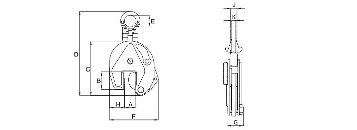 IPU10立式鋼板吊鉗結(jié)構(gòu)尺寸圖片