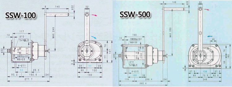 FUJI SSW型不銹鋼手搖絞盤尺寸圖 FUJI SSW型不銹鋼手搖絞盤尺寸圖