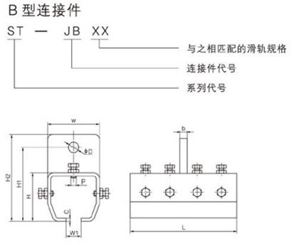 B型滑軌連接件尺寸圖 B型滑軌連接件尺寸圖