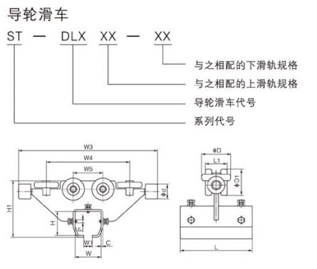 ST型導軌滑車尺寸圖 ST型導軌滑車尺寸圖