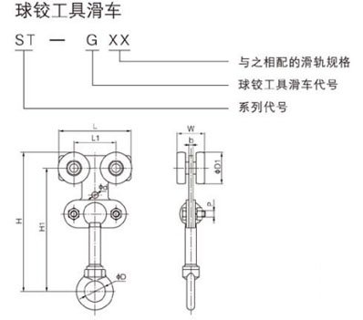 ST型球鉸工具滑車尺寸圖 ST型球鉸工具滑車尺寸圖
