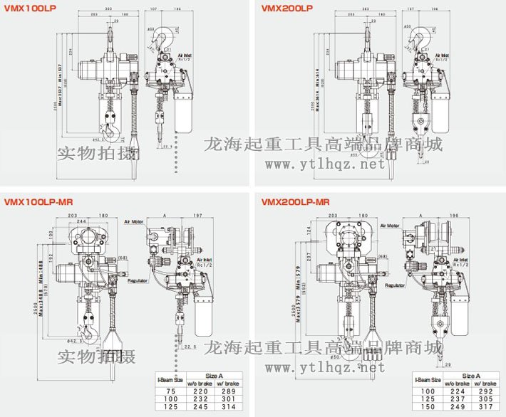 三榮SAN-EI VMX型氣動(dòng)葫蘆尺寸圖 三榮SAN-EI VMX型氣動(dòng)葫蘆尺寸圖