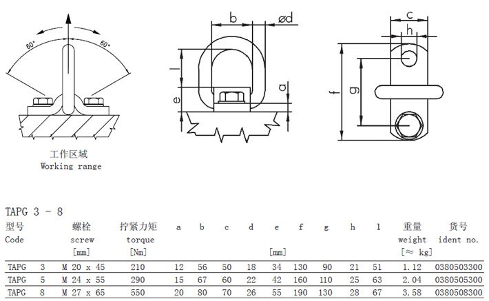 JDT螺栓緊固式吊點TAPG型參數(shù)圖 JDT螺栓緊固式吊點TAPG型參數(shù)圖