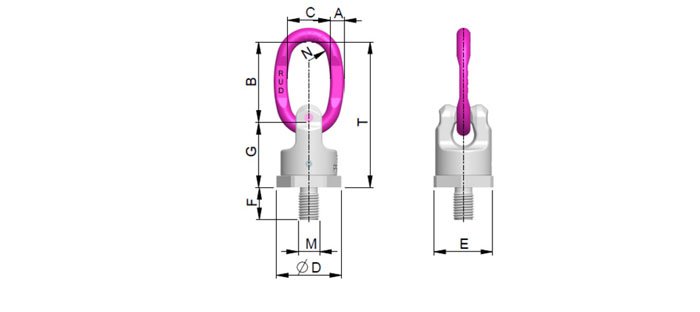 PP-B螺栓型旋轉(zhuǎn)吊環(huán)尺寸圖 PP-B螺栓型旋轉(zhuǎn)吊環(huán)尺寸圖