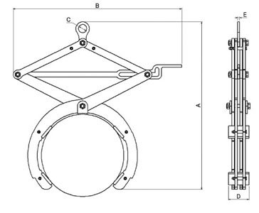 PB-HC型三木圓鋼夾鉗尺寸圖 PB-HC型三木圓鋼夾鉗尺寸圖