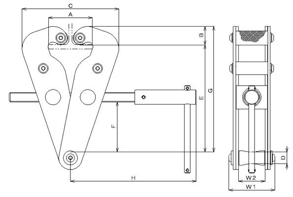BHC型鷹牌工字鋼夾鉗尺寸圖 BHC型鷹牌工字鋼夾鉗尺寸圖