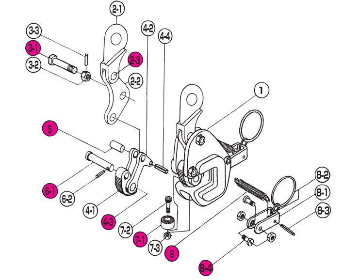 鷹牌G型橫吊鋼板鉗配件分解圖 鷹牌G型橫吊鋼板鉗配件分解圖