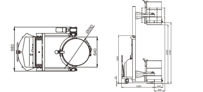 LYL450-S半電動不銹鋼油桶翻轉(zhuǎn)車尺寸圖 LYL450-S半電動不銹鋼油桶翻轉(zhuǎn)車尺寸圖