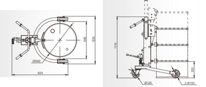 LDT350輕型液壓油桶搬運車尺寸圖 LDT350輕型液壓油桶搬運車尺寸圖