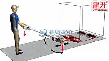 電動(dòng)搬運(yùn)牽引桿搭配組合式搬運(yùn)小坦克示意圖