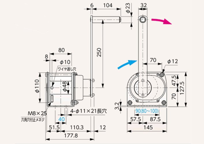 FUJI PNW-S型手搖絞盤尺寸圖 FUJI PNW-S型手搖絞盤尺寸圖