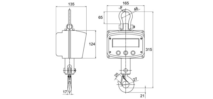 OCS-XZ-BM型鷹牌電子吊秤尺寸圖 OCS-XZ-BM型鷹牌電子吊秤尺寸圖