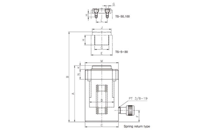 TECPOS TS單作用分離式千斤頂尺寸圖 TECPOS TS單作用分離式千斤頂尺寸圖