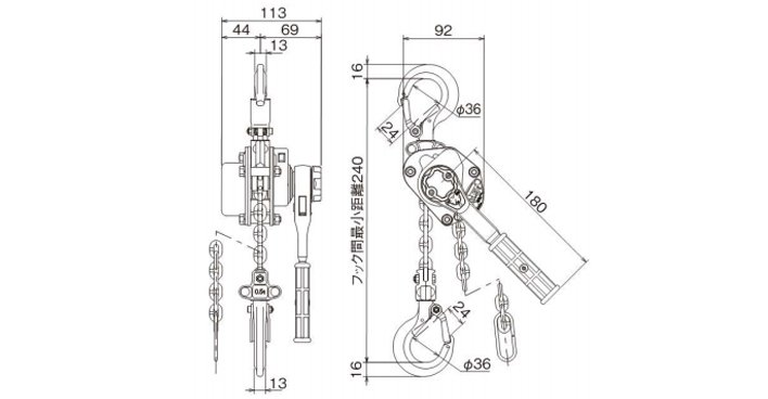 象印 YAD型手扳葫蘆尺寸圖 象印 YAD型手扳葫蘆尺寸圖