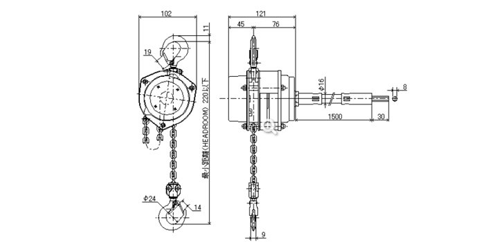 EHMF充電式手拉葫蘆尺寸圖 EHMF充電式手拉葫蘆尺寸圖