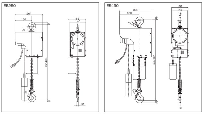 HHH ES微型電動葫蘆尺寸圖 HHH ES微型電動葫蘆尺寸圖