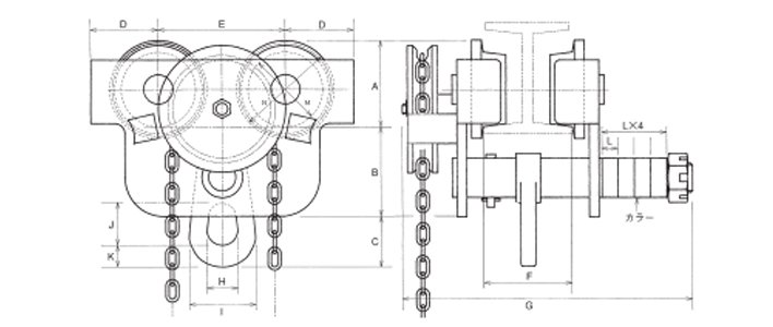 HHH GT型手拉單軌行車尺寸圖 HHH GT型手拉單軌行車尺寸圖
