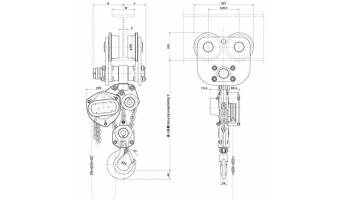 象印CP型手拉葫蘆尺寸圖 象印CP型手拉葫蘆尺寸圖