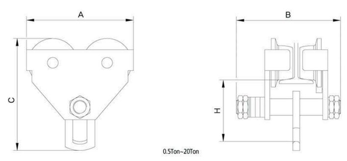 KP型手推單軌行車尺寸圖
