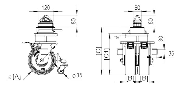 集裝箱搬運輪(PU輪)尺寸圖 集裝箱搬運輪(PU輪)尺寸圖
